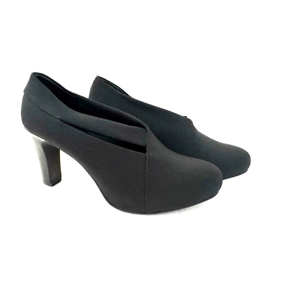 Eileen Fisher Pumps 8 Cone Heels Black Fabric Upper Leather Lined Capsule Office - Picture 1 of 11